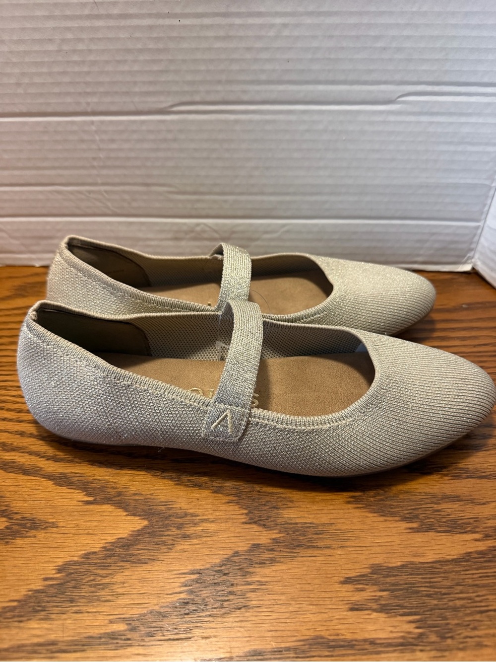 AEROSOLES Gold Mary Jane Flats with Elastic Strap comfy cute easy on and off